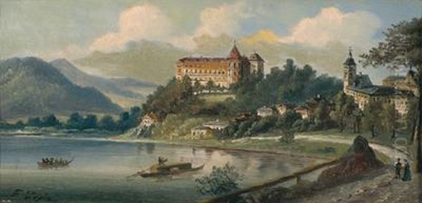 View Of Grein On The Danube Oil Painting by Ferdinand Lepie