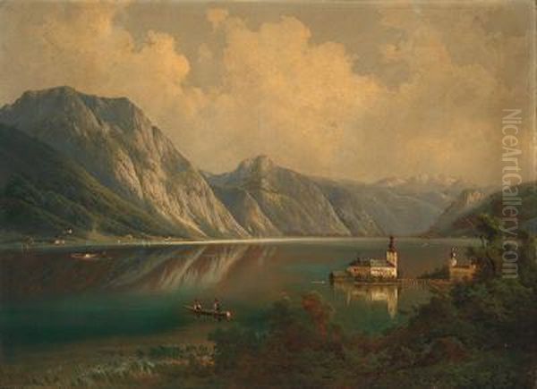 Gmunden -view Of Schlos Orth Oil Painting by Ferdinand Lepie