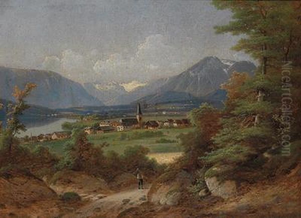 Landscape With Village By A Lake Oil Painting by Ferdinand Lepie