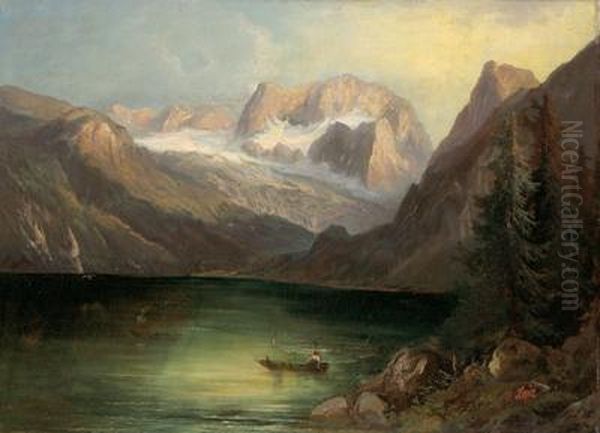 Sau With A View Of The Dachstein Oil Painting by Ferdinand Lepie