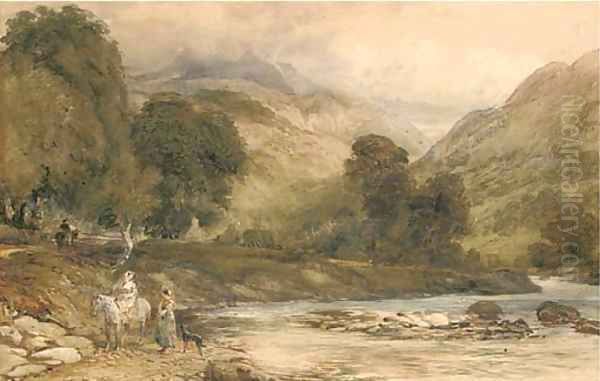 Gossiping by the river Oil Painting by David Cox