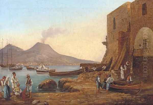 Fishermen on the shores of the bay of Naples Oil Painting by Franz Ludwig Catel