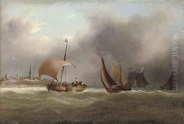 Barges and other shipping in a squall off the Low Countries Oil Painting by Frederick Calvert