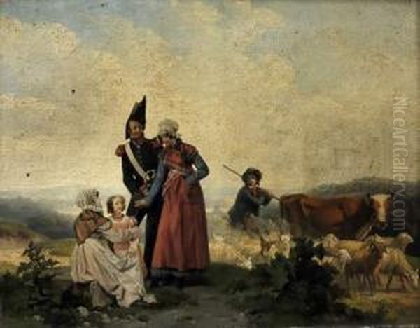 Un Soldat Napoleonien Et Sa Famille En Promenade A La Campagne Oil Painting by Auguste-Xavier Leprince