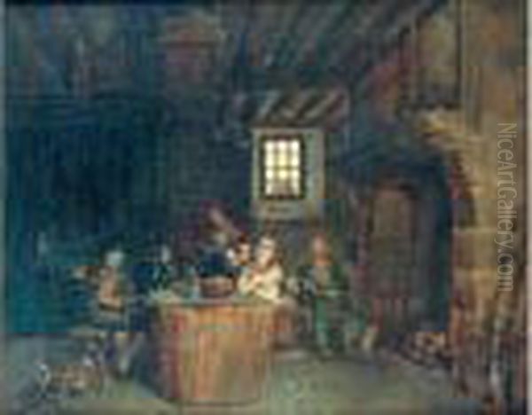 Scene D'un Interieur De Ferme Oil Painting by Auguste-Xavier Leprince