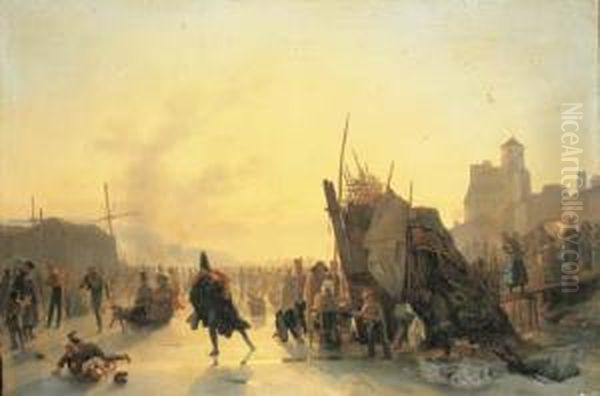 Les Patineurs Oil Painting by Auguste-Xavier Leprince