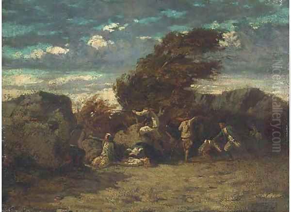 A skirmish Oil Painting by Gustave Courbet