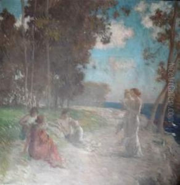 Lecture En Plein Air Oil Painting by Henri Lerolle