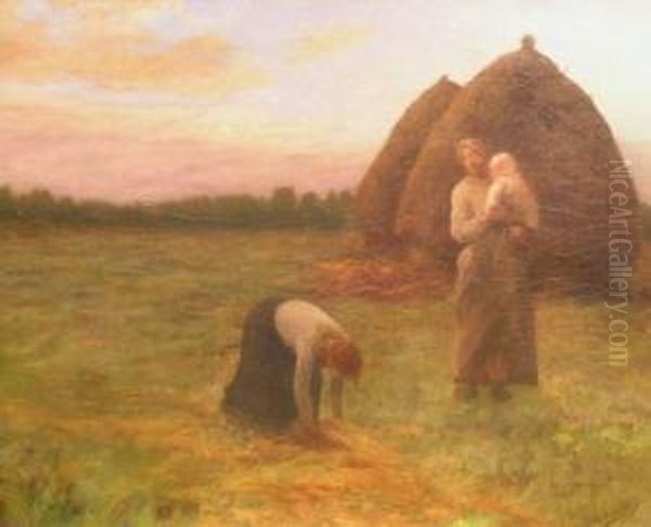 In The Fields At Sunset Oil Painting by Henri Lerolle