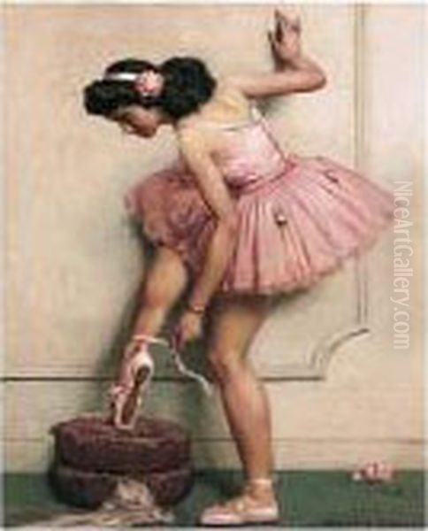 Danseuse Au Tutu Rose Oil Painting by Auguste Leroux