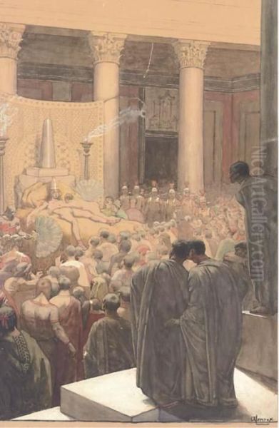 Watching The Ceremony Oil Painting by Auguste Leroux