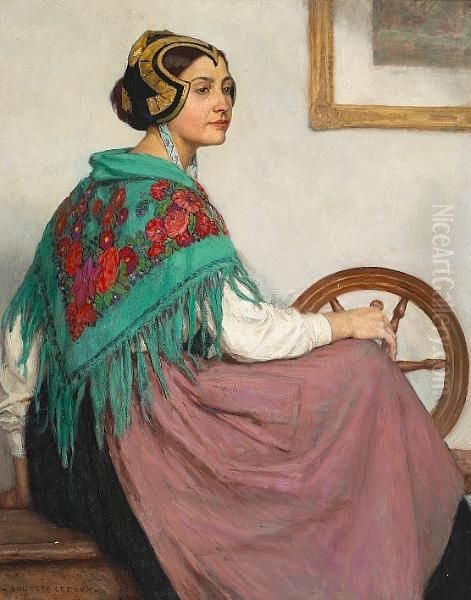 A Study Of A Breton Woman In Traditional Dress Oil Painting by Auguste Leroux