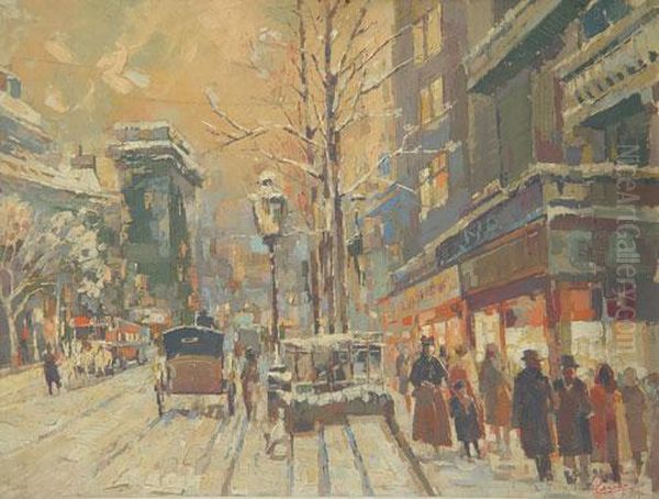 Boulevard Des Italiens Oil Painting by Auguste Leroux