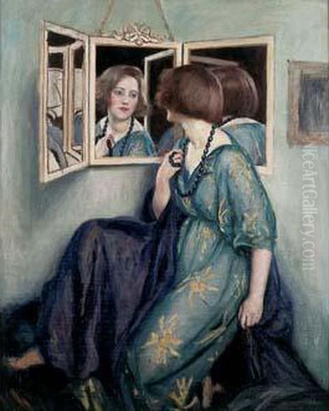 Femme Au Miroir Oil Painting by Auguste Leroux