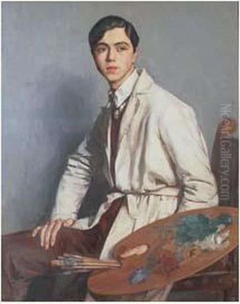 Autoportrait A La Palette Oil Painting by Auguste Leroux