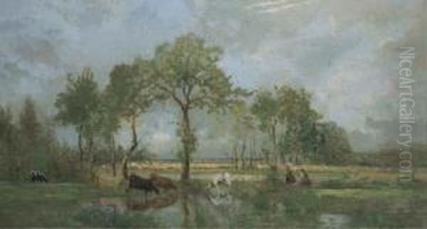 Marais Dans L'estuaire De La Loire Oil Painting by Charles Leroux