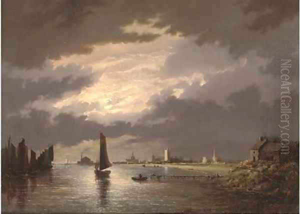 Great Yarmouth by moonlight Oil Painting by John Berney Crome