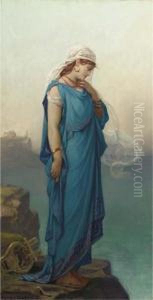 The Poetess Sappho In Contemplation Oil Painting by Louis Hector Leroux