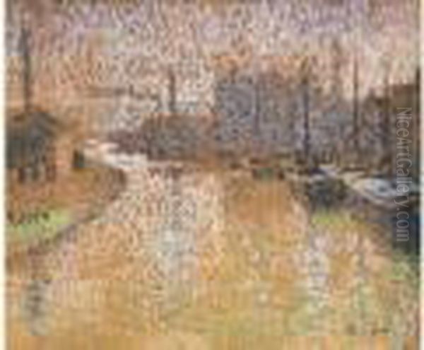 Canal (voor 1914) Oil Painting by Henri Louis-Ph. Leroux