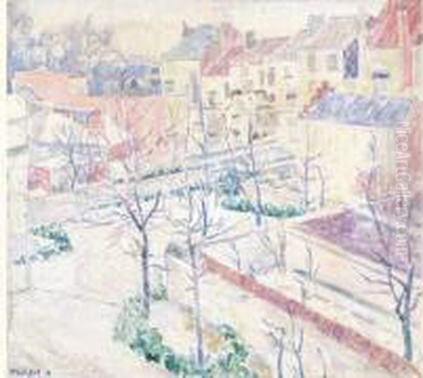 Jardins En Ville Sous La Neige (1914) Oil Painting by Henri Louis-Ph. Leroux