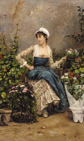 The Flower Seller Oil Painting by Louis Eugene Leroux