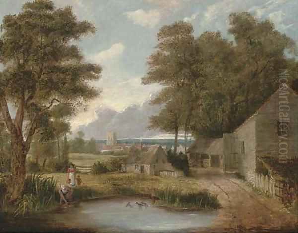 The farm pond Oil Painting by John Berney Crome