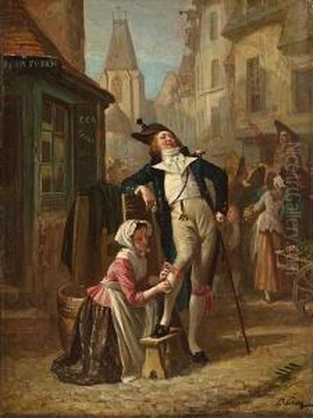 Mending The Stocking Oil Painting by Paul Alexandre Alfr. Leroy