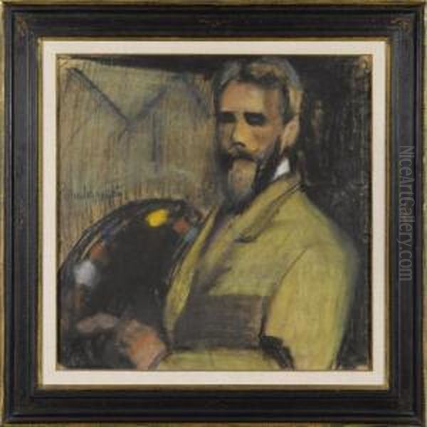 A Self Portrait Oil Painting by Paul Alexandre Alfr. Leroy