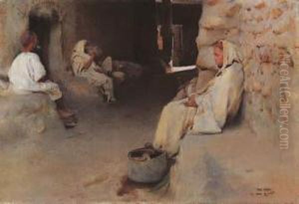 Outside The Hammam Oil Painting by Paul Alexandre Alfr. Leroy