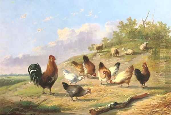 Poultry on a hillside Oil Painting by Auguste Coomans