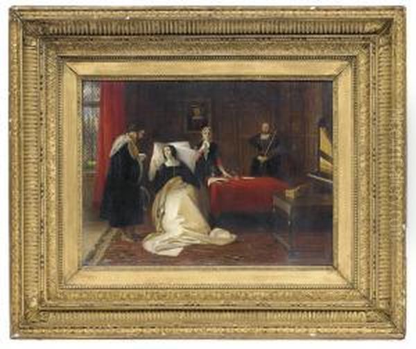 Katherine Of Aragon In Her Bed Chamber At Kimbolton Castle Oil Painting by Charles Robert Leslie