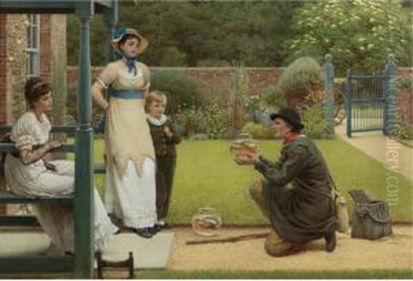 The Goldfish Seller Oil Painting by George Dunlop, R.A., Leslie