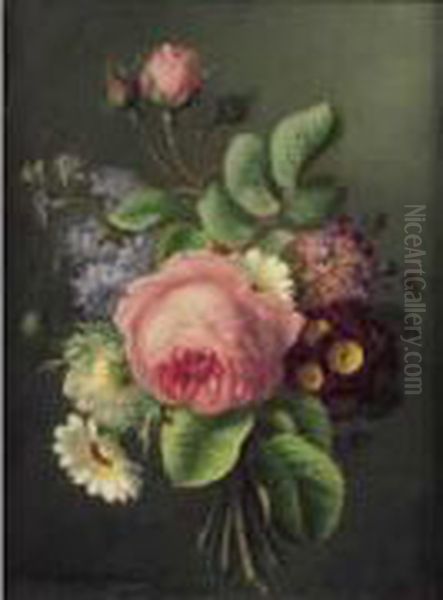 Bouquet De Fleurs Retenu Par Un Ruban. Oil Painting by Ange Louis Guillaume Lesourd De Beauregard