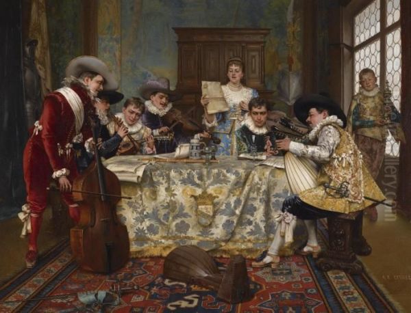 The Practice Recital Oil Painting by Adolphe-Alexandre Lesrel