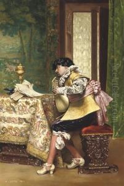 The Mandolin Player Oil Painting by Adolphe-Alexandre Lesrel