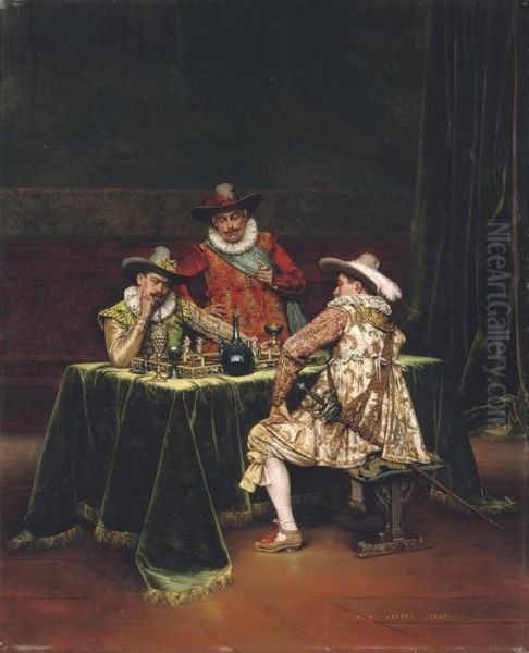 Checkmate Oil Painting by Adolphe-Alexandre Lesrel