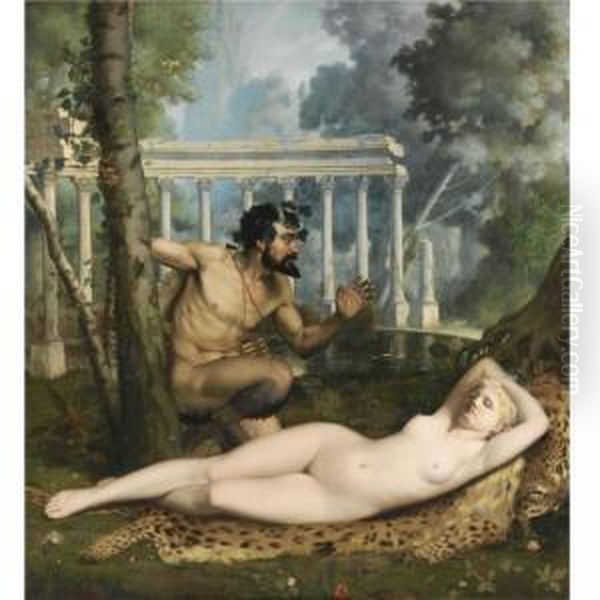 Pan And Venus Oil Painting by Adolphe-Alexandre Lesrel