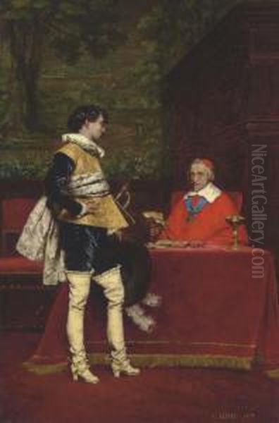 An Audience With Richelieu Oil Painting by Adolphe-Alexandre Lesrel