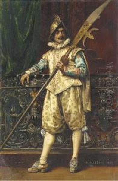 A Cavalier In An Interior Oil Painting by Adolphe-Alexandre Lesrel