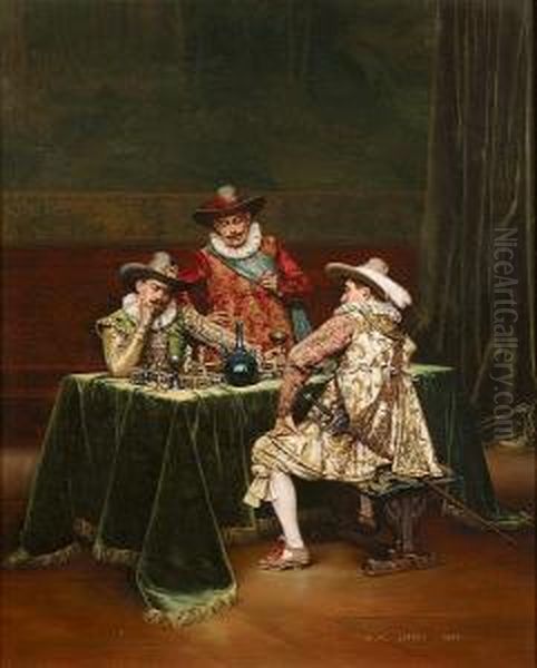 Checkmate Oil Painting by Adolphe-Alexandre Lesrel