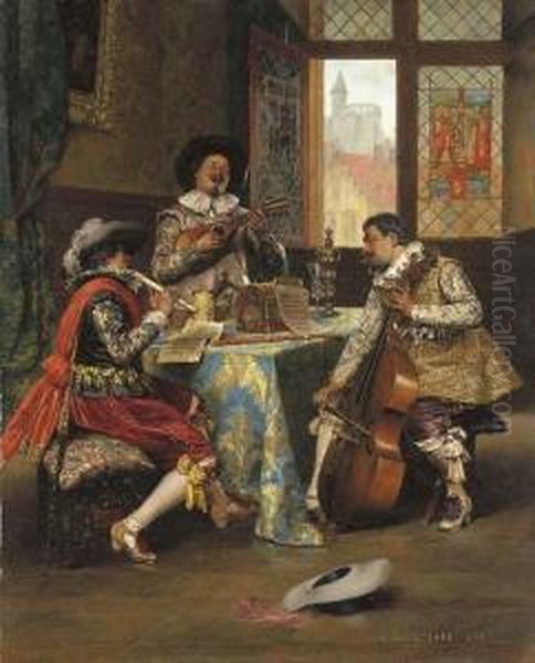 The Musical Trio Oil Painting by Adolphe-Alexandre Lesrel