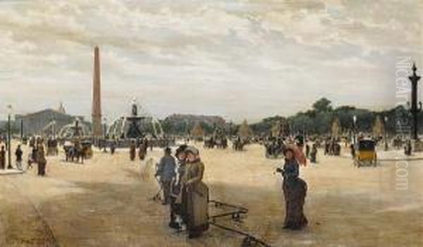 A Busy Morning, Place De La Concorde Oil Painting by Jean, Giovanni Lessi