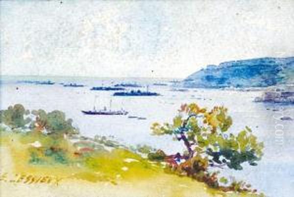 Marine Militaire Dans La Rade De Villefranche Oil Painting by Ernest Louis Lessieux