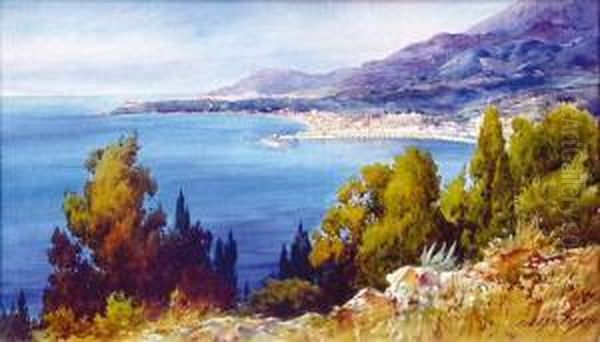 Vue De Menton Oil Painting by Ernest Louis Lessieux