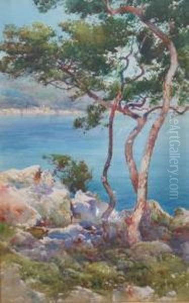 Vue De Menton Oil Painting by Ernest Louis Lessieux