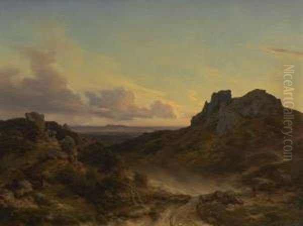 Harzlandschaft Imabendlicht Oil Painting by Carl Friedrich Lessing