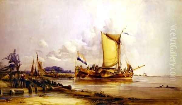 Dutch Fishing Boats Oil Painting by George the Elder Chambers