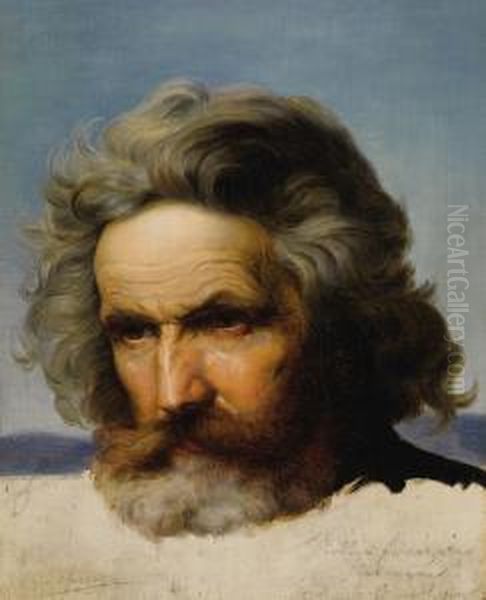 Study Of A Bearded Man Oil Painting by Carl Friedrich Lessing