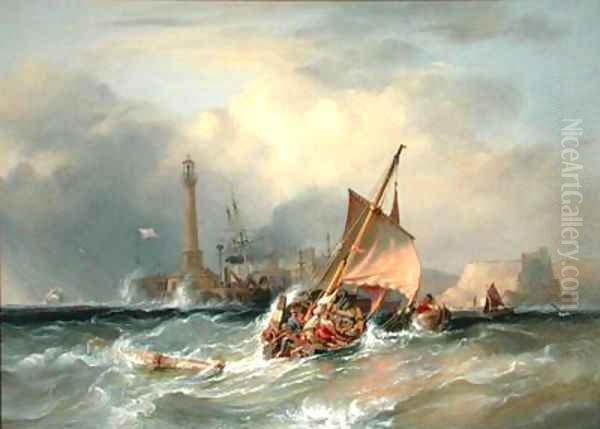 Lugger Entering Margate Oil Painting by George the Elder Chambers