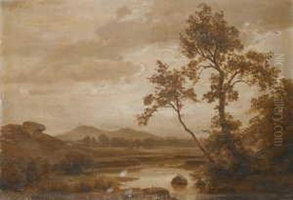 Abendliche Flusslandschaft. Oil Painting by Carl Friedrich Lessing